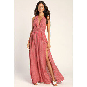 Lulus Casablanca Queen Red And White Print Maxi Dress - Size M